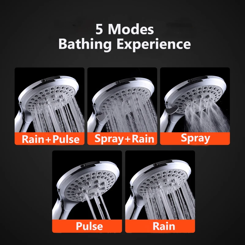 2023 Zhang Ji 5 Modes Silicone Nozzle Shower Head HandHold Rainfall Jet Spray High Pressure Powerful Shower Head Chrome plating