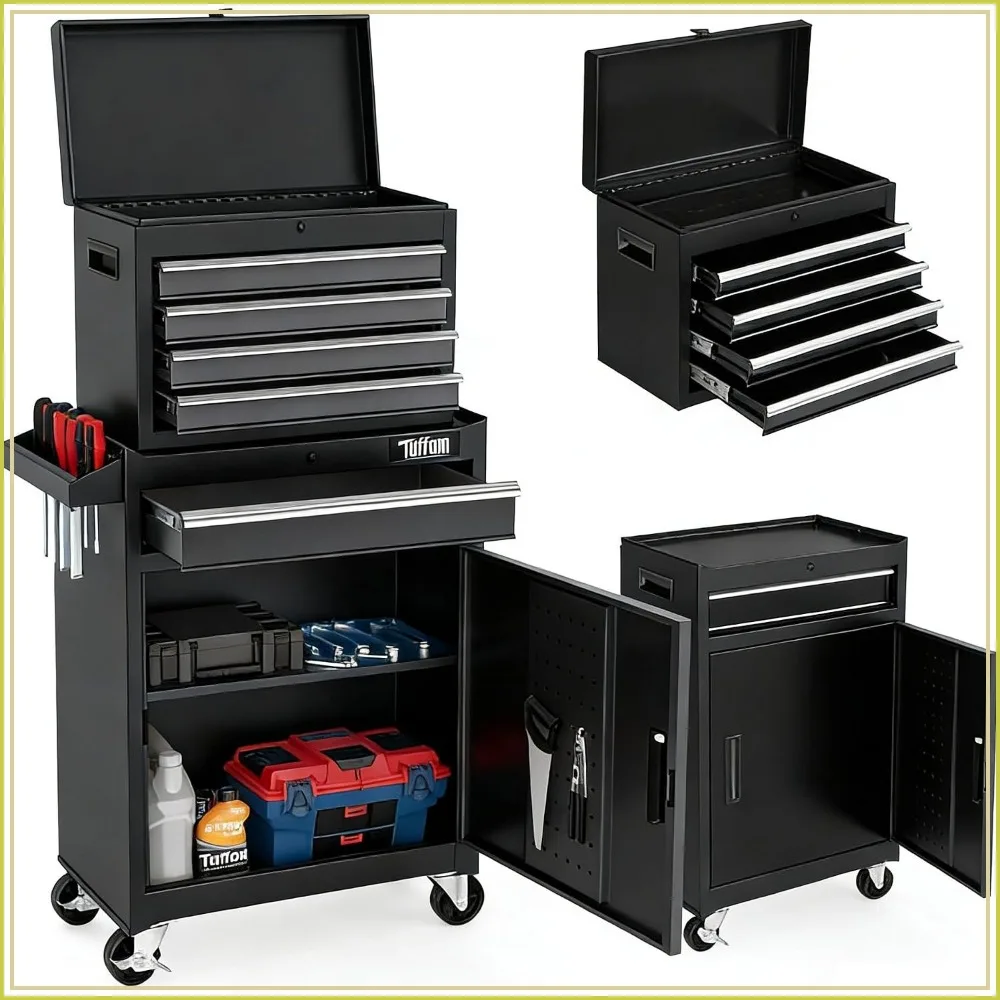 5-Drawer Rolling Tool Chest Storage Cabinet with Lockable Wheels and Adjustable Shelf