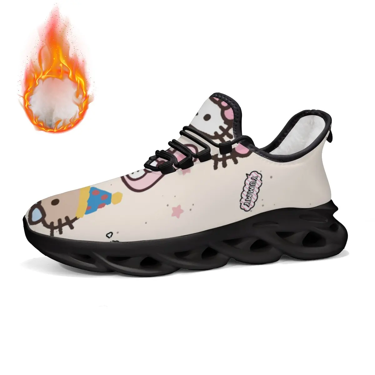 

Милые повседневные кроссовки с героями мультфильмов Диснея на флисовой подкладке, роскошная обувь Hello Kitty для девочек, брендовые женские массивные кроссовки для зимней одежды