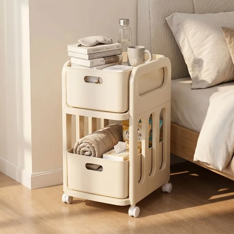Multipurpose Rolling Bedside Cart Layered Storage Organizer for Bedroom Living Room Snacks Salon Furniture