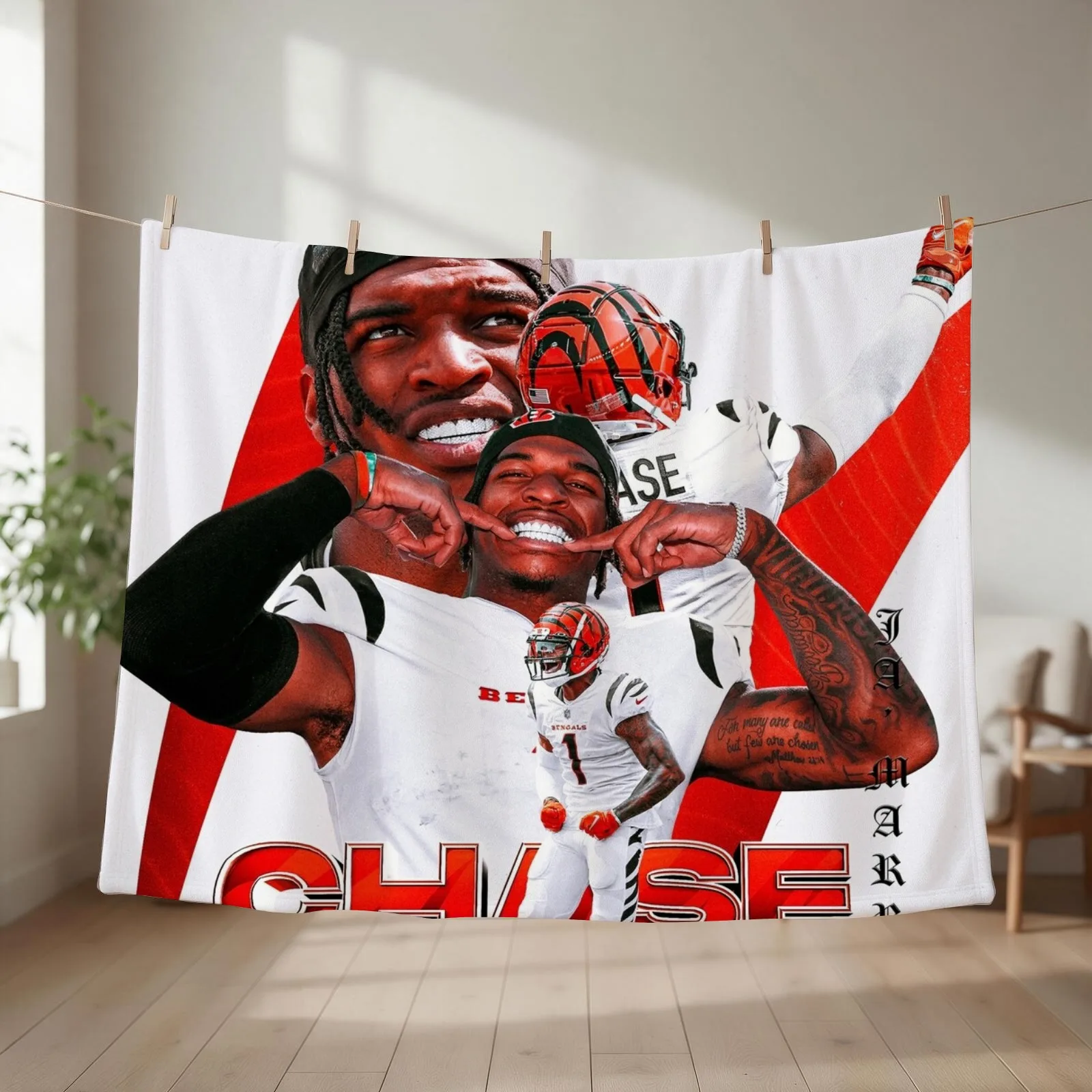 Ja'Marr Chase Throw Blanket couch cozy soft plush fuzzy picnic outdoor blanket