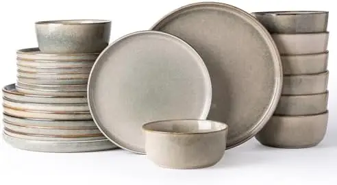 

AmorArc Stoneware Dinnerware Set, 24-Piece, Scratch Resistant, Dishwasher & Microwave Safe, for 8