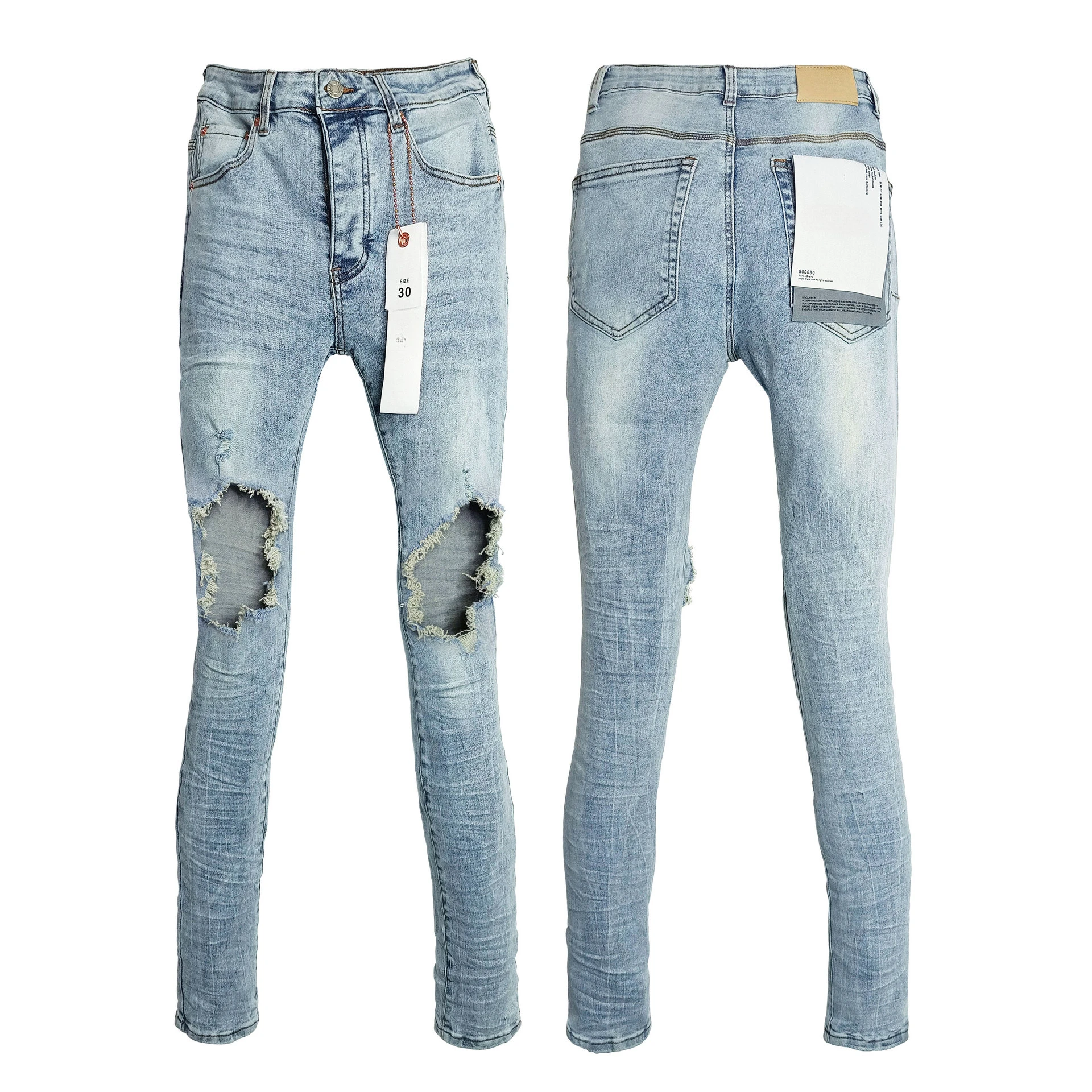 

Purples Jeans American High Street Trendy Brand Ripped Thin Men's Stretch Jeans Brands Pants