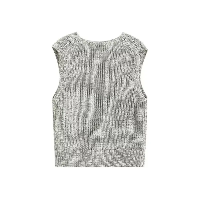 Новинка осени 2024, женский вязаный жилет без рукавов, кардиган обычной длины, трапециевидной формы, нейлоновая ткань