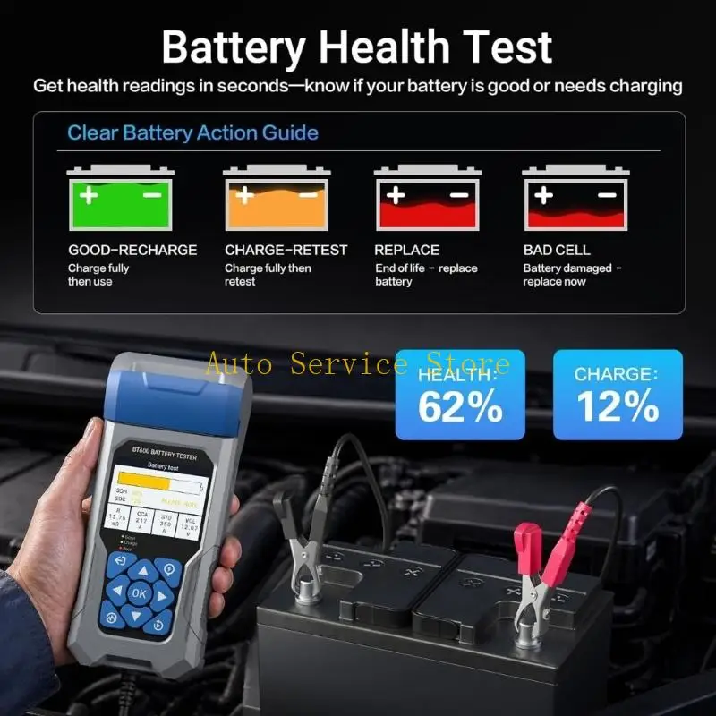 462A Auto Battery Tester with Red and Black Clamps, Printer, 6V 12V 24V Charging and Starting System Tool for On-Car or Off-Car