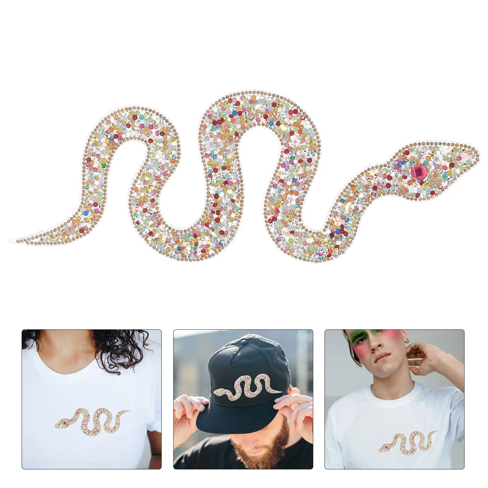 

Snake Shaped Rhinestone Appliques Iron On Patches Gold Plastic Cloth Accessories Unique Design Fashion Diy Clothing Shoe Hat Bag