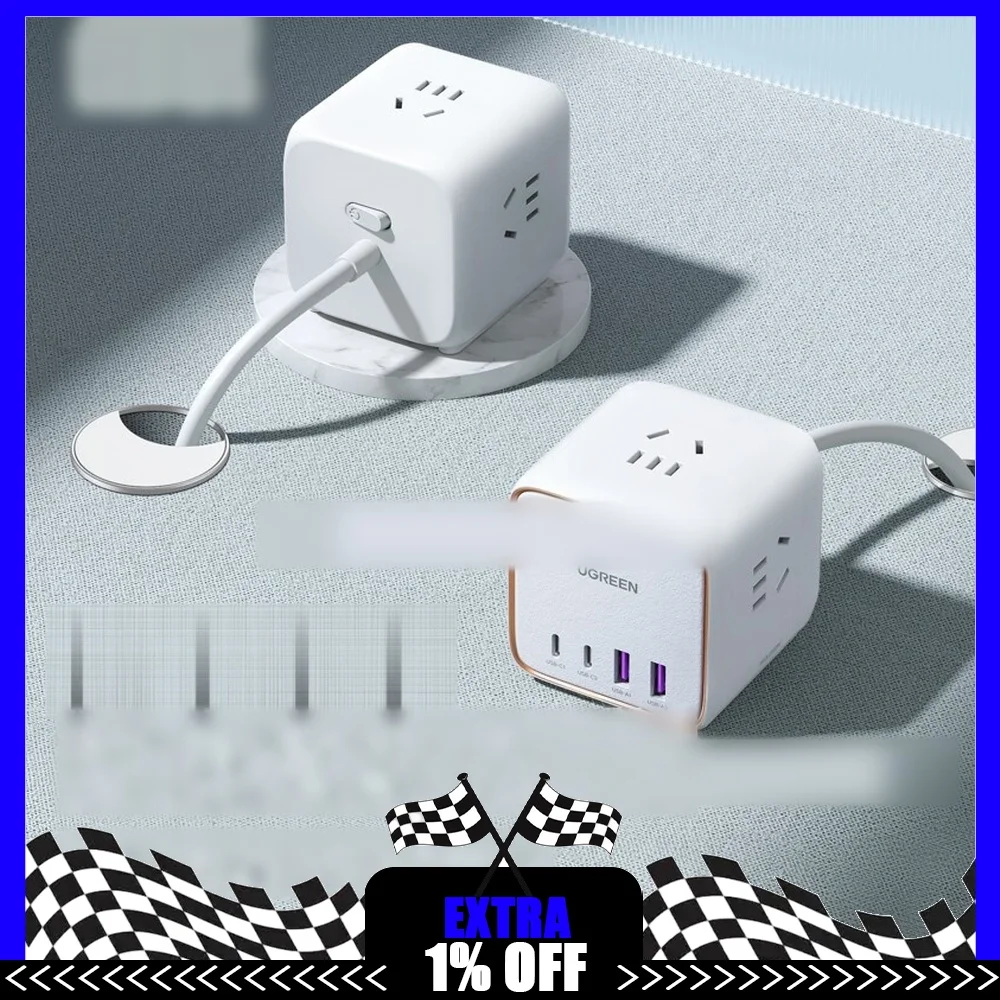 UGREEN 90467 GaN Power Strip 65W 2 USB-C 2 USB-A 3 AC Outlets 1.8m Cord PPS PD Fast Charging for Desk Laptop Phone Tablet