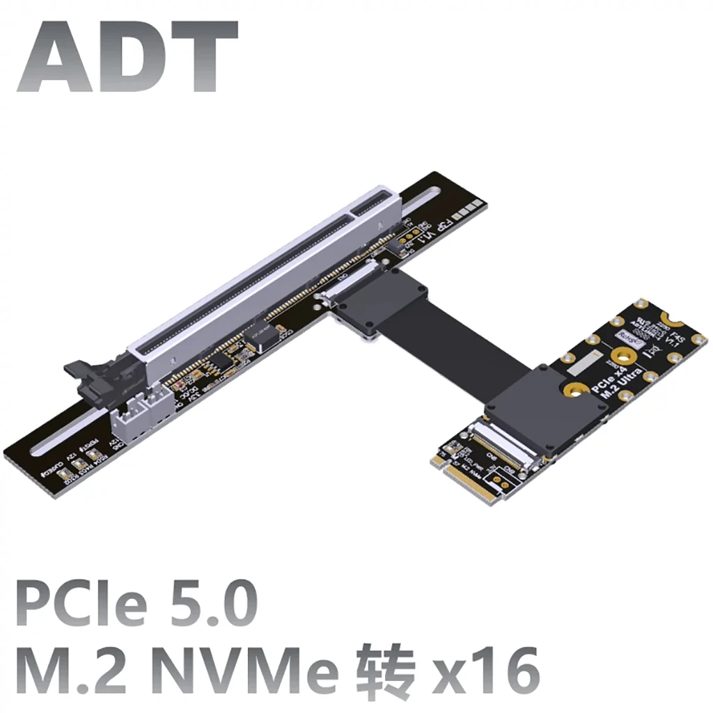 

ADT-Link For M.2 NGFF NVMe Key M to PCI-E 5.0 x16 Graphics Card Extension Cable Turn 90 Angled 16x M.2 Riser Adapter GPU Cable