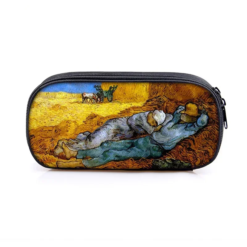Boys Girls Pencil Box School Supplies Famous Oil Painting Sunflower Skeleton Cosmetic Case Pencil Bag Van Gogh Stationary Bag