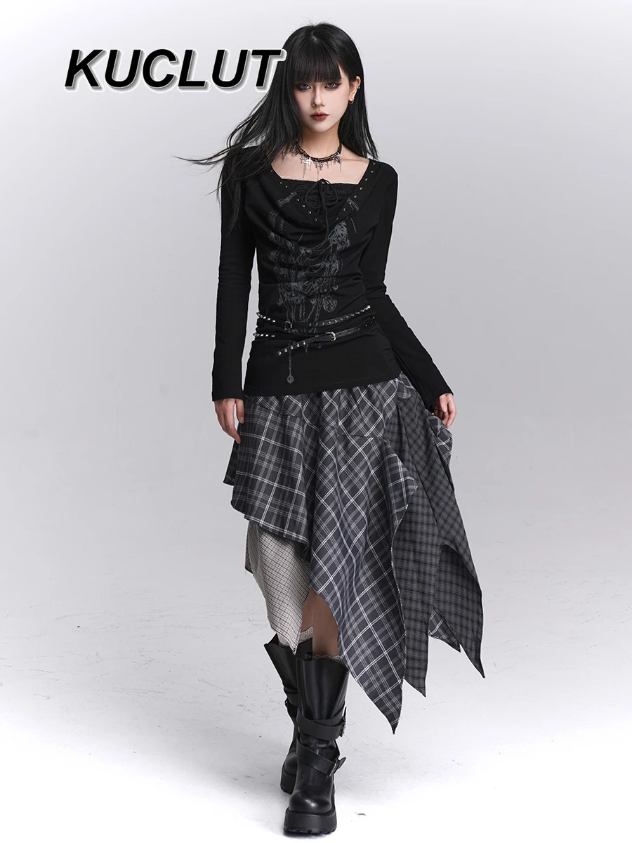

Spring Autumn Girl Irregular Plaid Skirt Femme Fashion Punk Y2k High Street Style Casual High Waist Short Skirts for Women