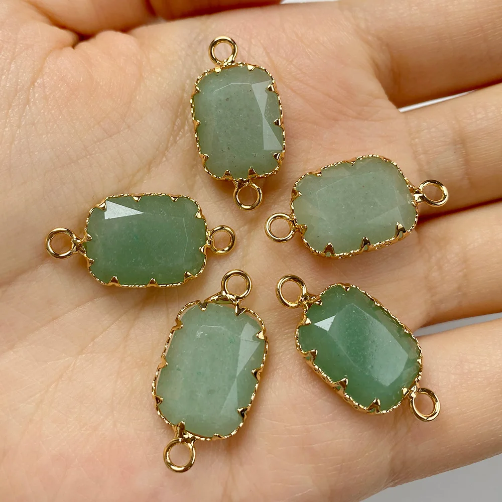 2pcs Charm Semi-Precious Stone Pendant Square Double Hole Connector Charms Jewelry Making Pendentifs Fashion DIY Necklace