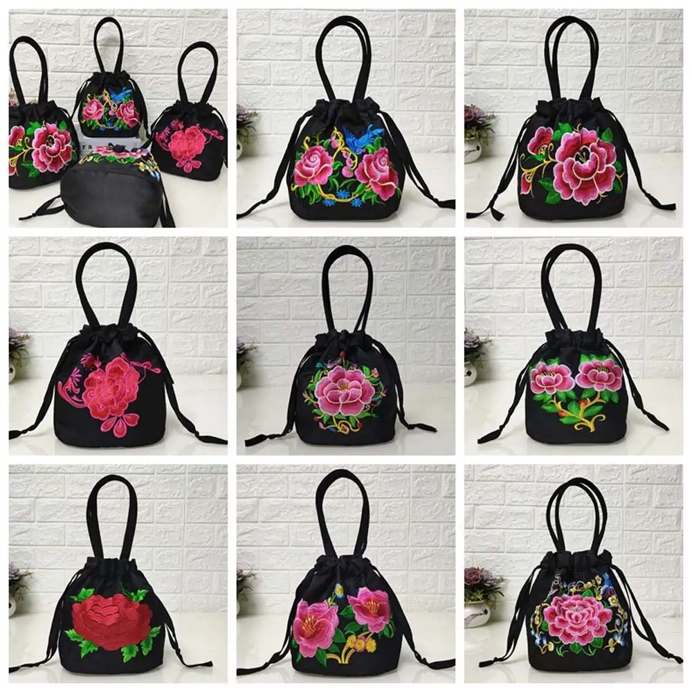 

Satin Silk Hanfu Drawstrings Bag Rose Flower Ethnic Style Embroidery Flower Handbag Storage Phone Bag Shopping Bag