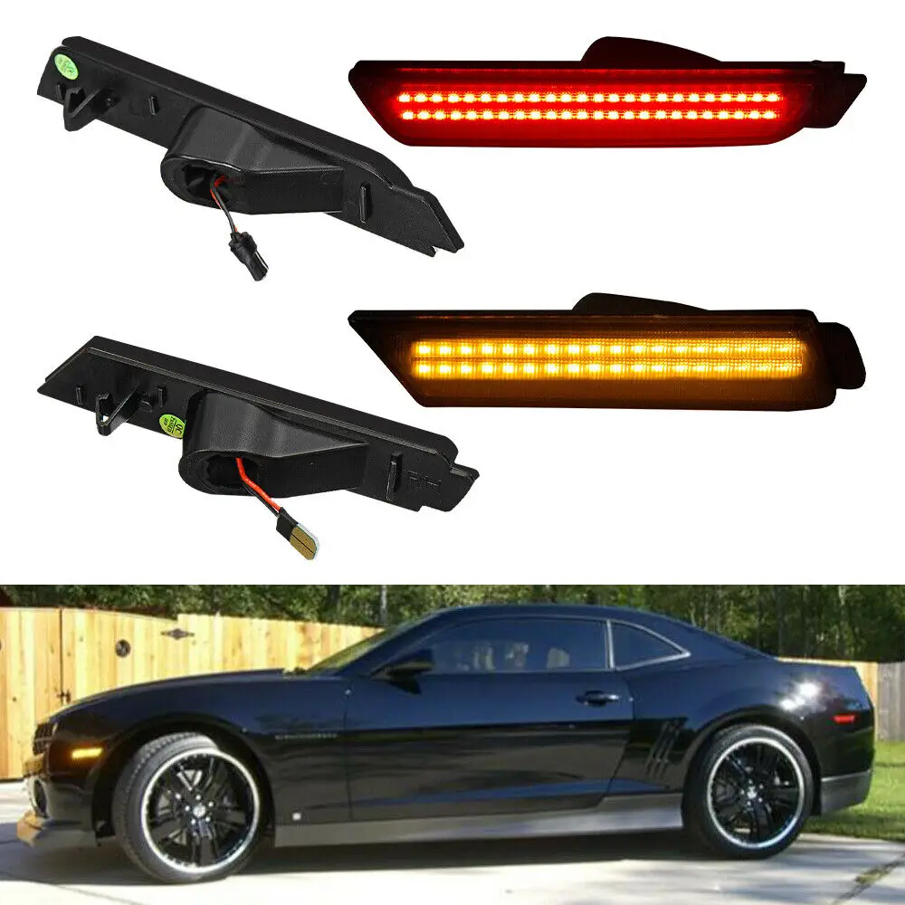 

4x Smoked Lens LED Side Marker Light Kit for Chevy 2010 2011 2012 2013 2014 2015 Camaro For Chevrolet Front/Rear Lamps Red/Amber