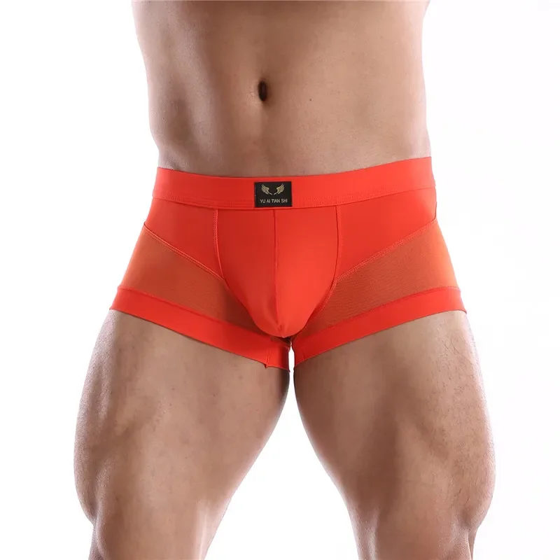 Calzoncillos bóxer de malla de seda de hielo para hombre, ropa interior sin costuras, diseño convexo en U, muy suave, Sexy