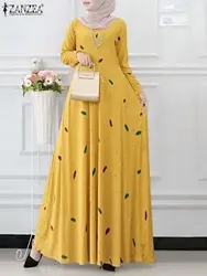 ZANZEA-Robe Maxi à Manches sulfpour Femme, Style Bohème, Mode Musulmane, Abaya, Imprimé Floral, Vêtement Islamique, Automne