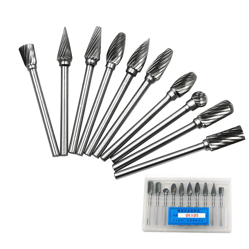 20sets 10pcs/set Tungsten Steel Cemented Carbide Rotary File  Grinding Air Grinding Tungsten Steel Grinding  Milling