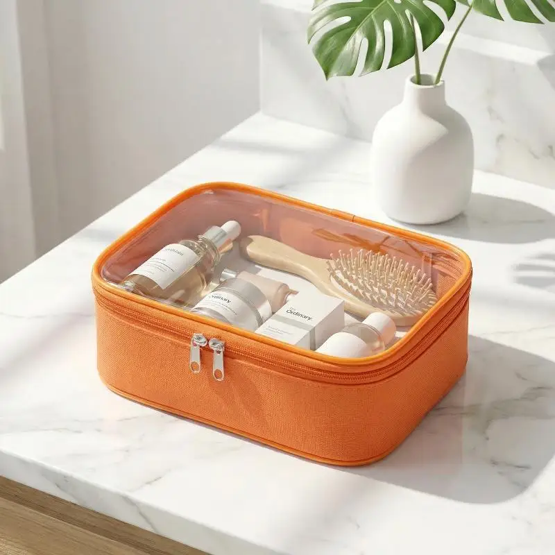 Candy Color PU Leather Clear PVC  Large Tote Transparent Handbag for Women Summer Outdoor Activities