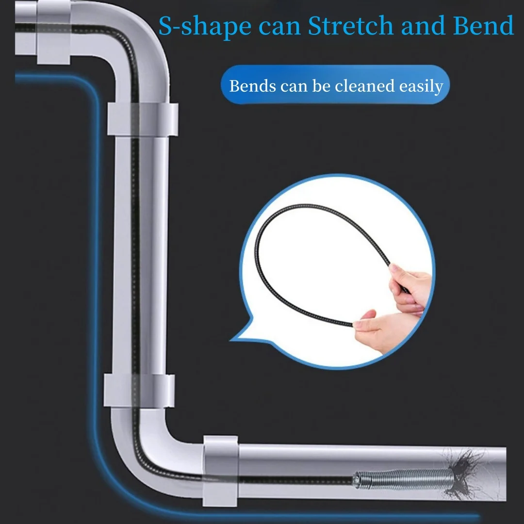 Pipe Dredging Tools Bathroom Hair Cleaner Bendable Pickup Tools Water Sink Cleaning Hook Sewer Dredging Spring Pipe Hair Remover