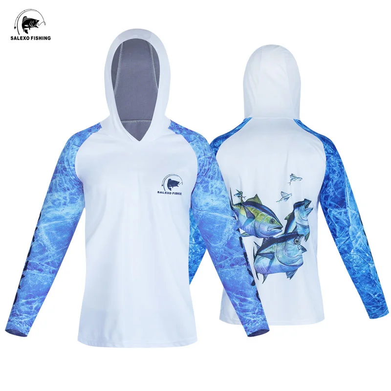 Men Long Sleeve Fishing Hoodie Sun Protection Sweatshirt Breathable Quick Dry Outdoors Fishing Clothing Summer Fishing Clothes