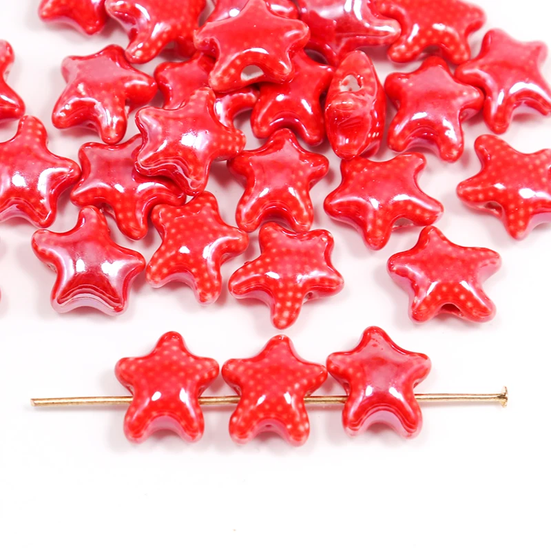 Cerâmica Starfish Beads para Fazer Jóias, Mini Pulseira, Colorido Sea Star Spacer, Porcelana Beads, Artesanato Acessórios, 15PCs