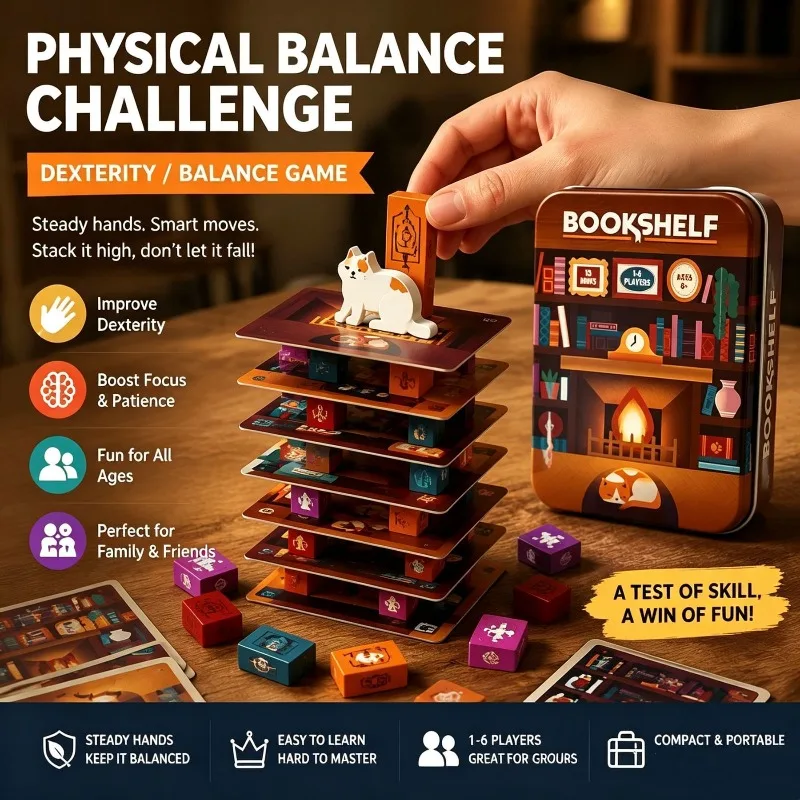 Bookshelf Cooperative Stacking Game Family Teamwork Building Balance Board Game Toy for Party Tabletop Challenge Game