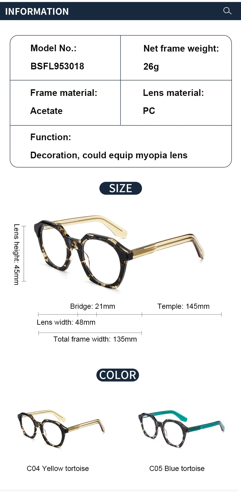 Round Optical Frames Beauty Eyewear Acetate Eye Glasses Women Tortoise Myopia Prescription Eyeglasses Anti Blue Spectacles