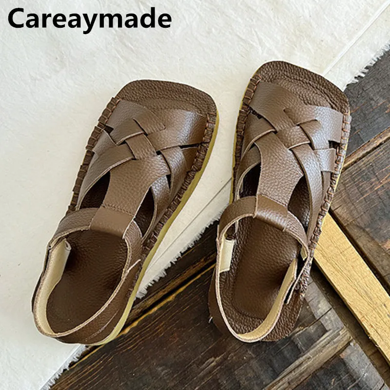 

Careaymade-Genuine Leather Comfortable big size women's shoes,soft sole breathable handmade woven Summer Women Casual sandals