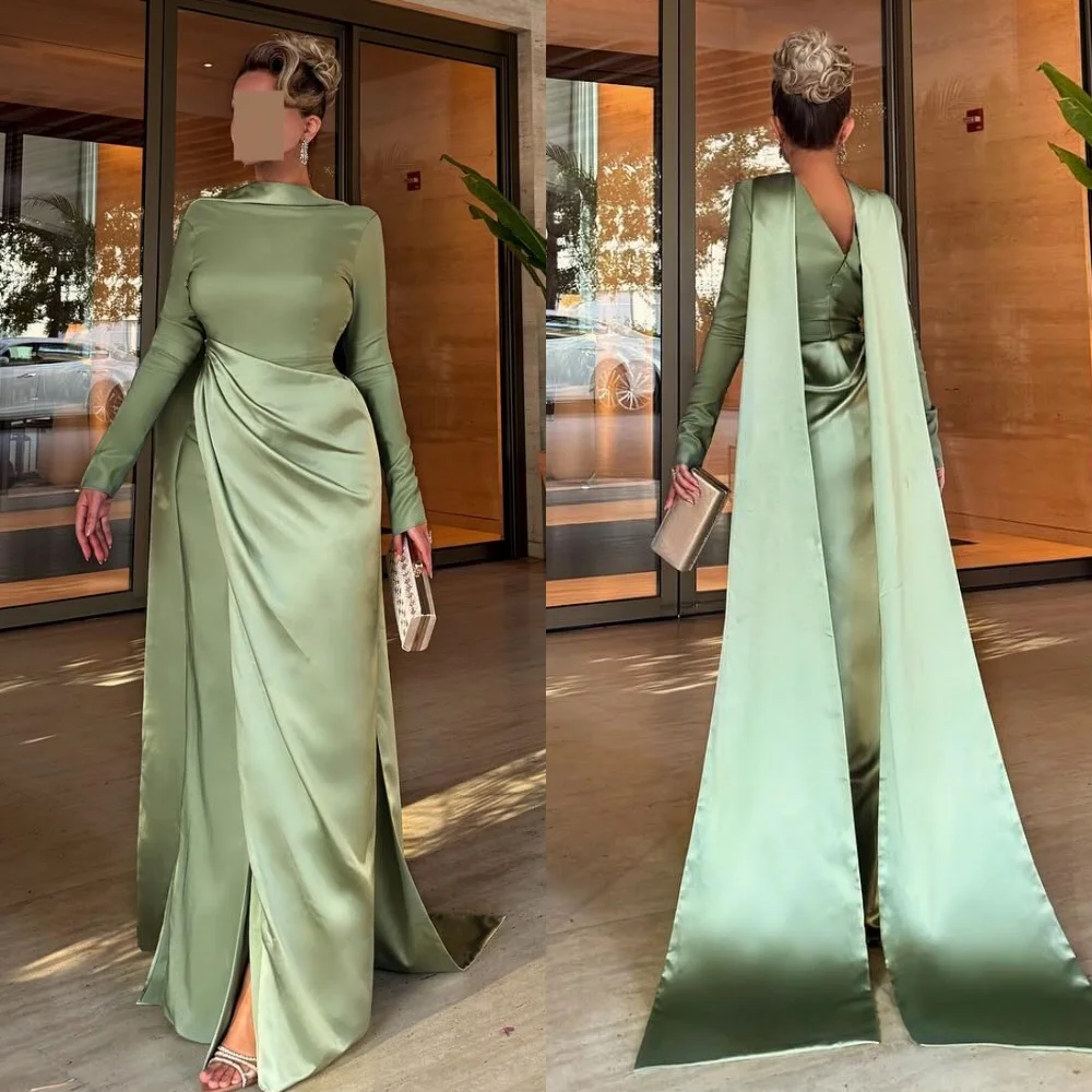 

Customized Matching Simple Pleat Ruched Straight High Collar Long Dresses Bespoke Occasion Dresses Exquisite Sizes Available