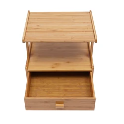 Mobile Printer Stand Holder with Storage Shelf , Rolling Cart with Wheels, Bamboo Rack for Home and Office Wood Color Book Shelf