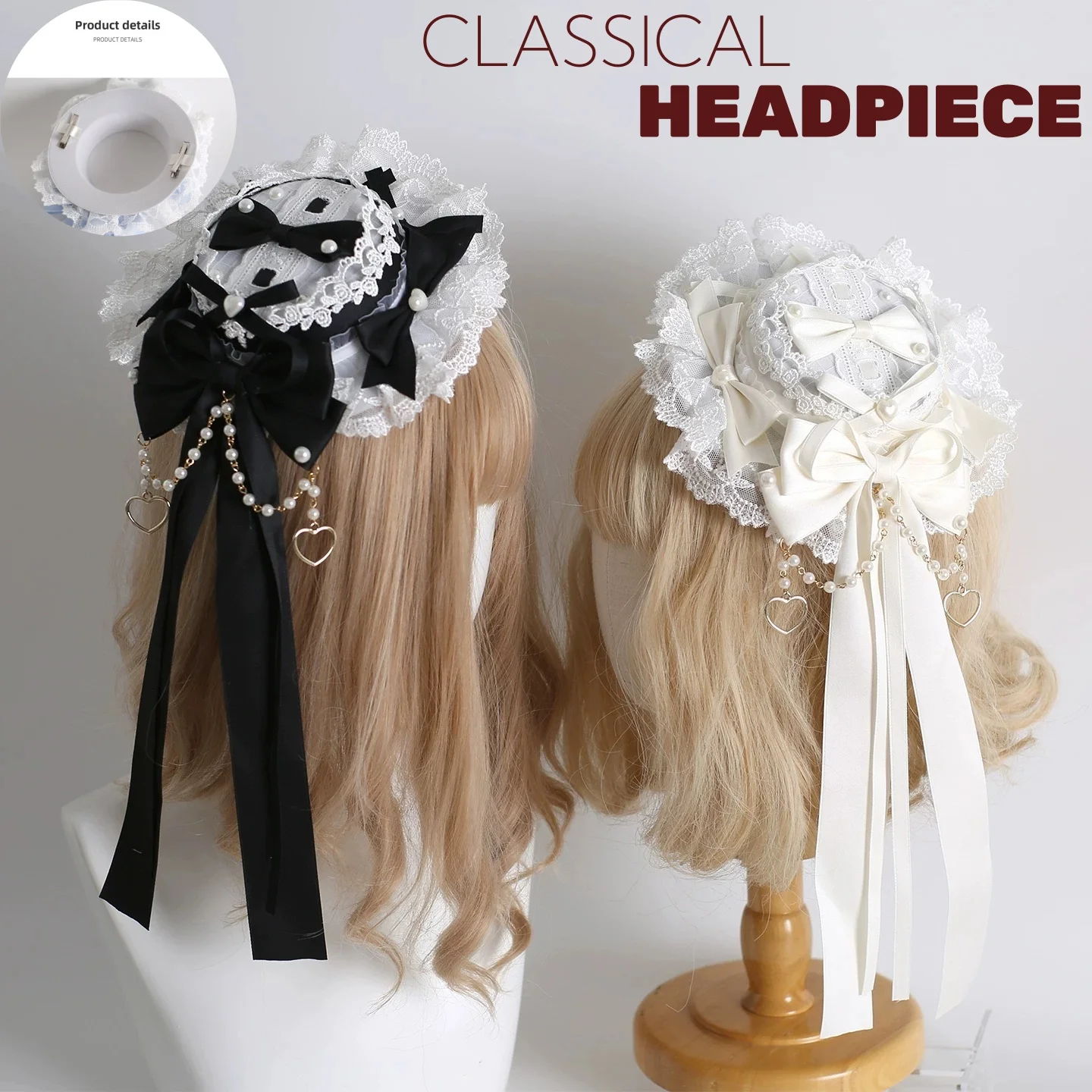 Original Halloween Multi-color Lolita Lace Bow Hair Clip Doll Pillbox Hat Christmas KC Classic Flat Hat Showa Hair Accessory