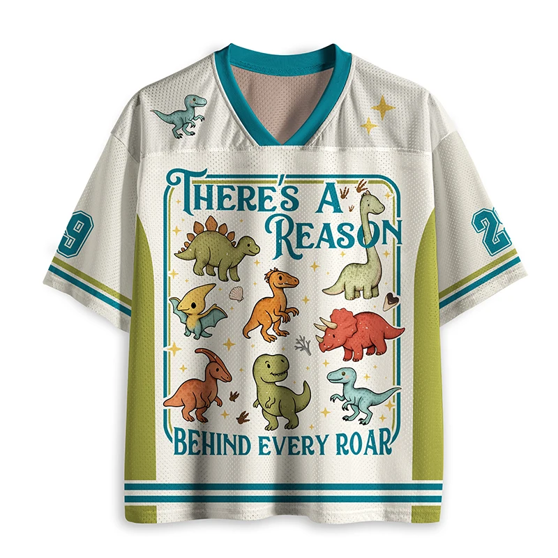 Children's Adult American Retro Children's Fun Colorful Dinosaur Slogan 3D Printed Jersey Loose Short Sleeve