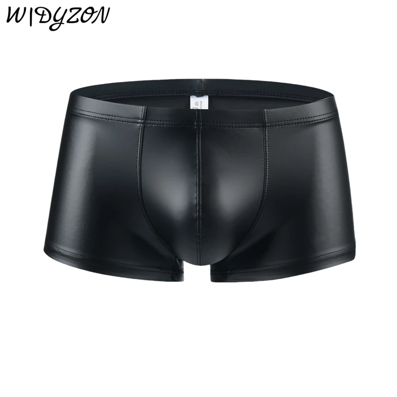 Men\'s Boxers Panties Man Imitation Leather Boxershorts Men U Pouch Panties Sexy Gay Underwear Men Hombre Boxers Lingerie