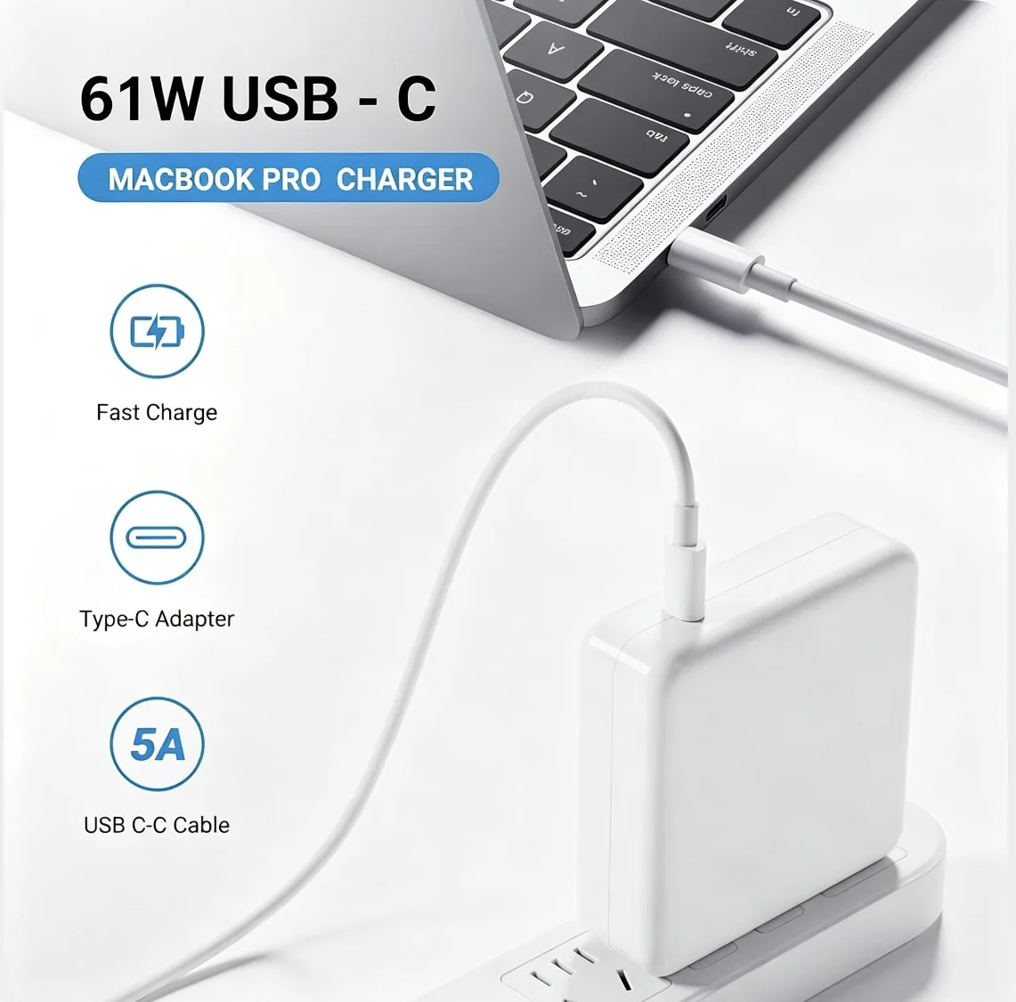 

61W USB-C Laptop Charger for MacBook Air A2337, MacBook Pro A2338/A1706/A1708 (M1/M2), Smart Chip Fast Power Adapter