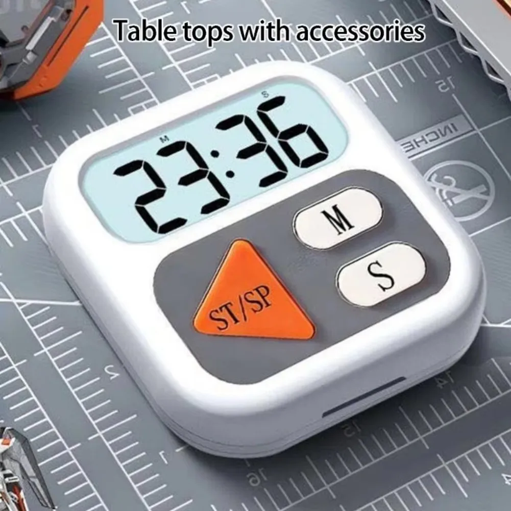 White LED Kitchen Timer With Dual Alarm Count Up Magnetic Back For Cooking Baking Study Home Decor Tool
