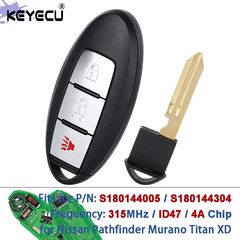 KEYECU P/N: S180144005 S180144304 433.92MHz ID47 / 4A Chip Smart Remote Key Fob for Nissan Pathfinder Murano Titan XD 2013-2019