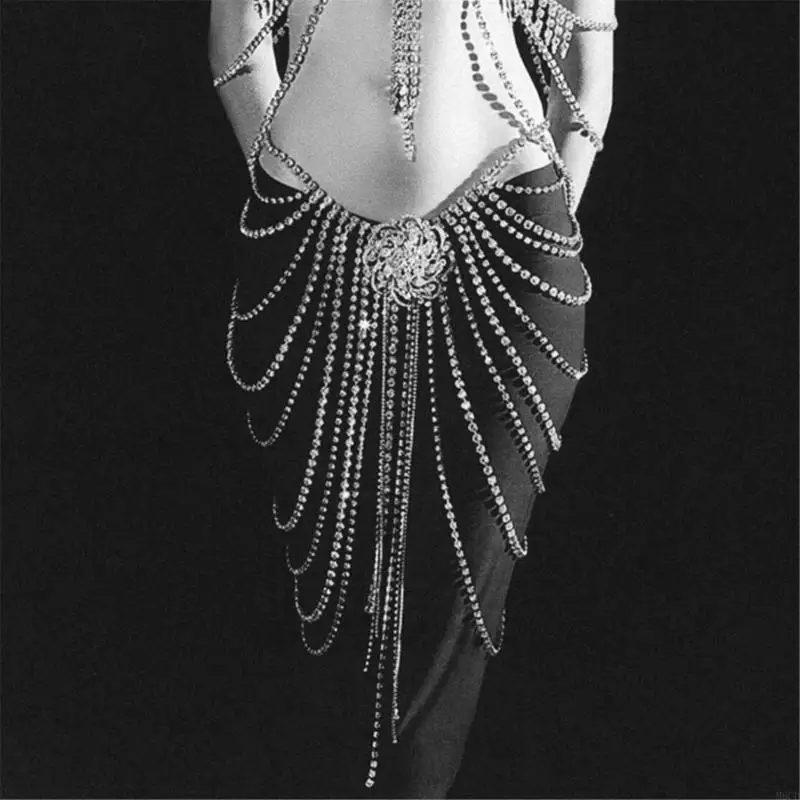 سلسلة أحجار الراين الجمالية M6CD للنساء سلسلة الخصر سلسلة البطن سلسلة خصر أنيقة لحفلات الرقص والرقص