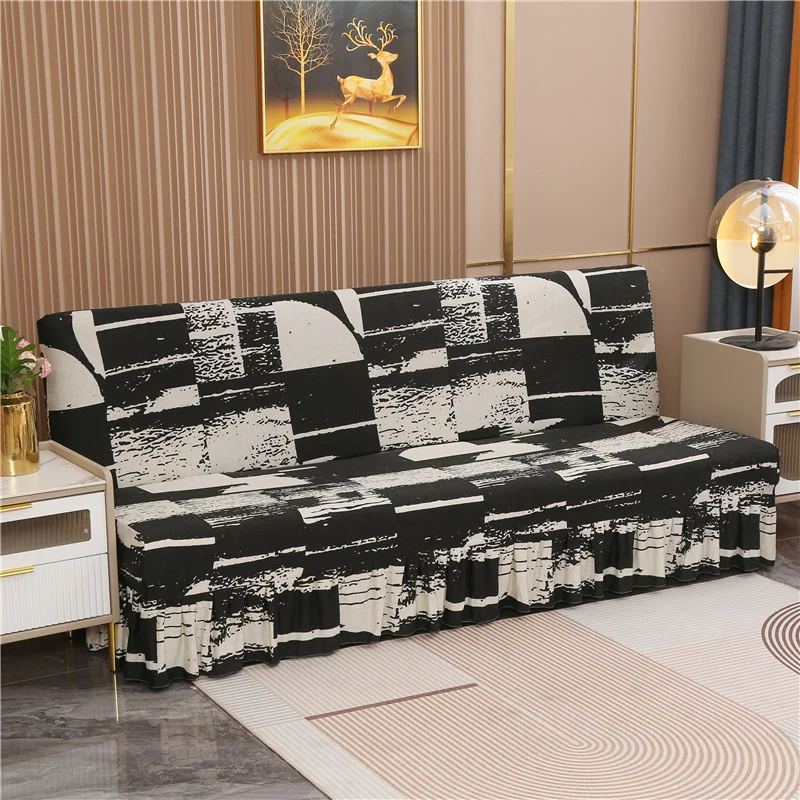 

Foldable Sofabed cover with hem skirt simple design without armrest bench transformable sofa decoration living room