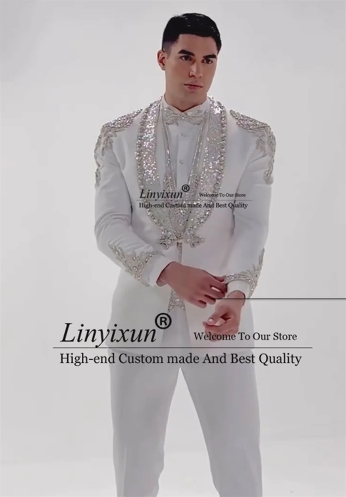 

Ювелирные украшения, мужские костюмы, блестящие лацканы с блестками, свадебные смокинги для жениха, индивидуальные мужские вечерние пиджаки, комплект из 3 предметов Coustome Homme