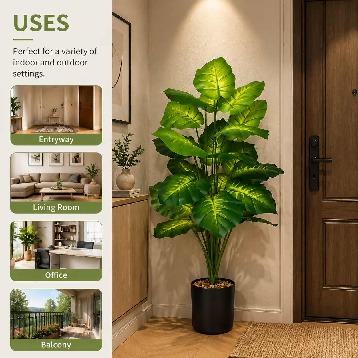 85cm Artificial Pothos Plants Tree with Black Pot Fake Plant for Home Living Room Office Entrance Door Outdoor Balcony Decor view 3