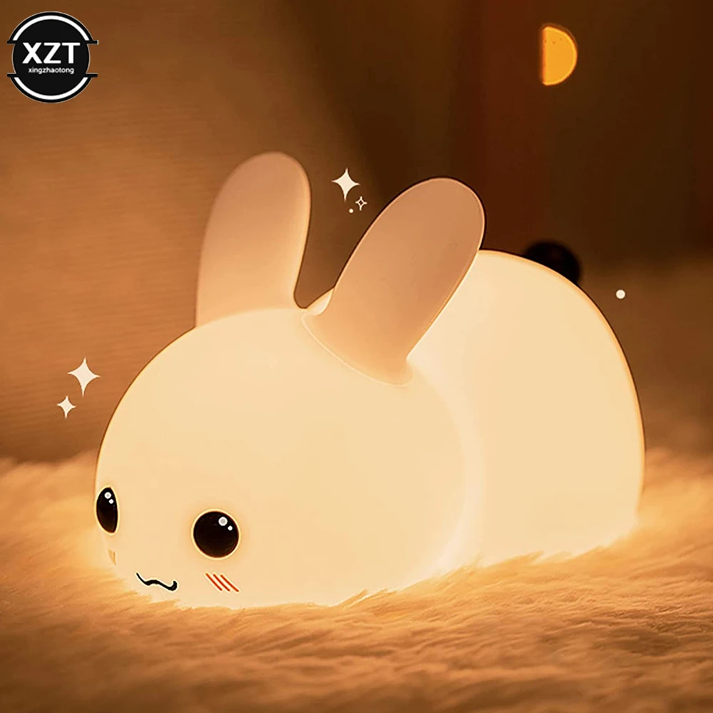 LED Rabbit Night Light Remote Control USB Rechargeable Silicone Bunny Lamp for Children Baby Toy Gift