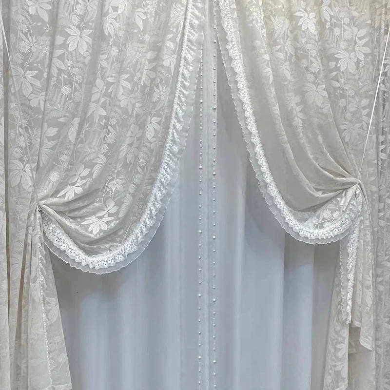 Custom Size Cream French Lace Sheer Gauze Drape Partition for Living Room Bedroom Bay Window Romantic Home Atmosphere Decor