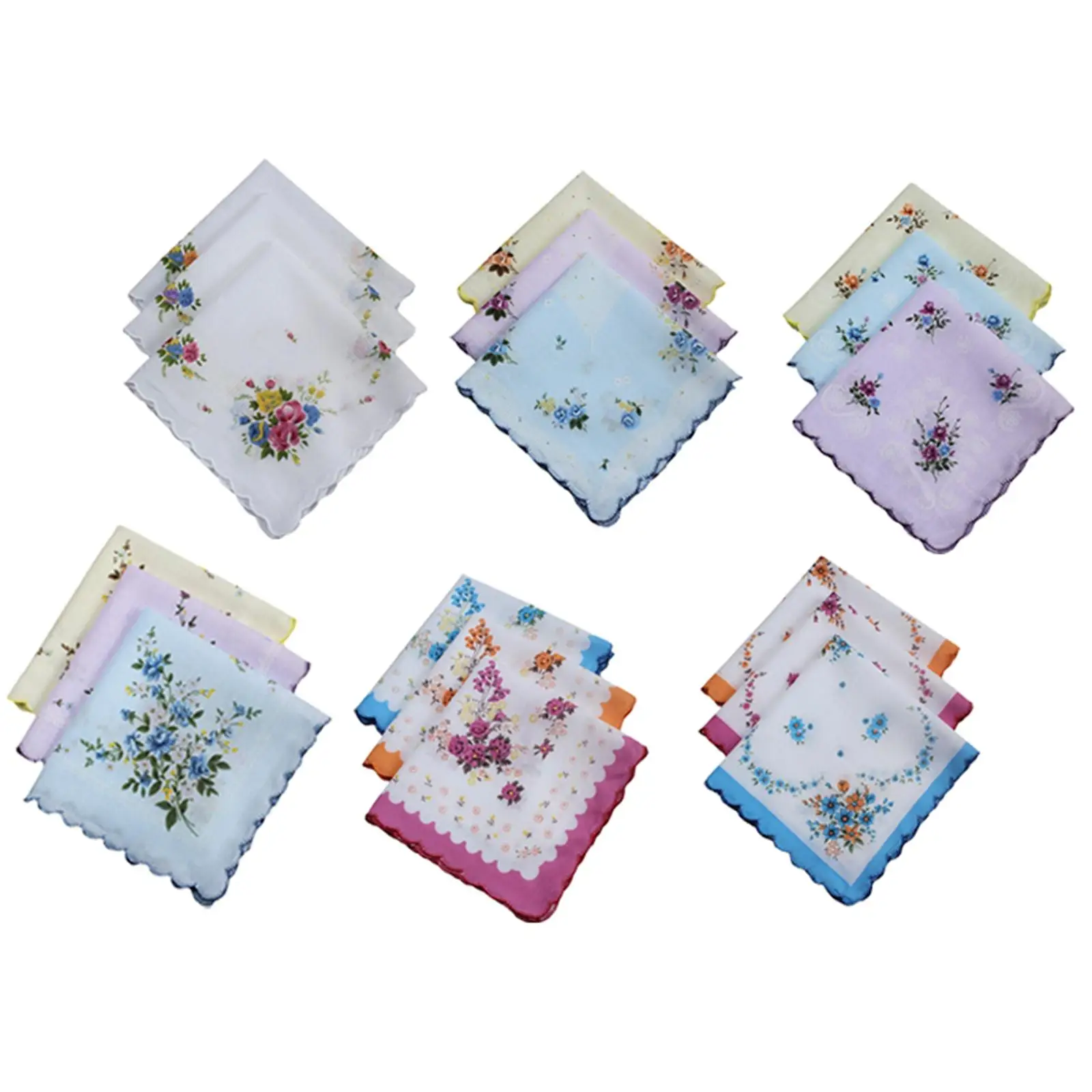 18 Pieces Flowers Print Womens Cotton Handkerchiefs Party Hankie 12x12inch