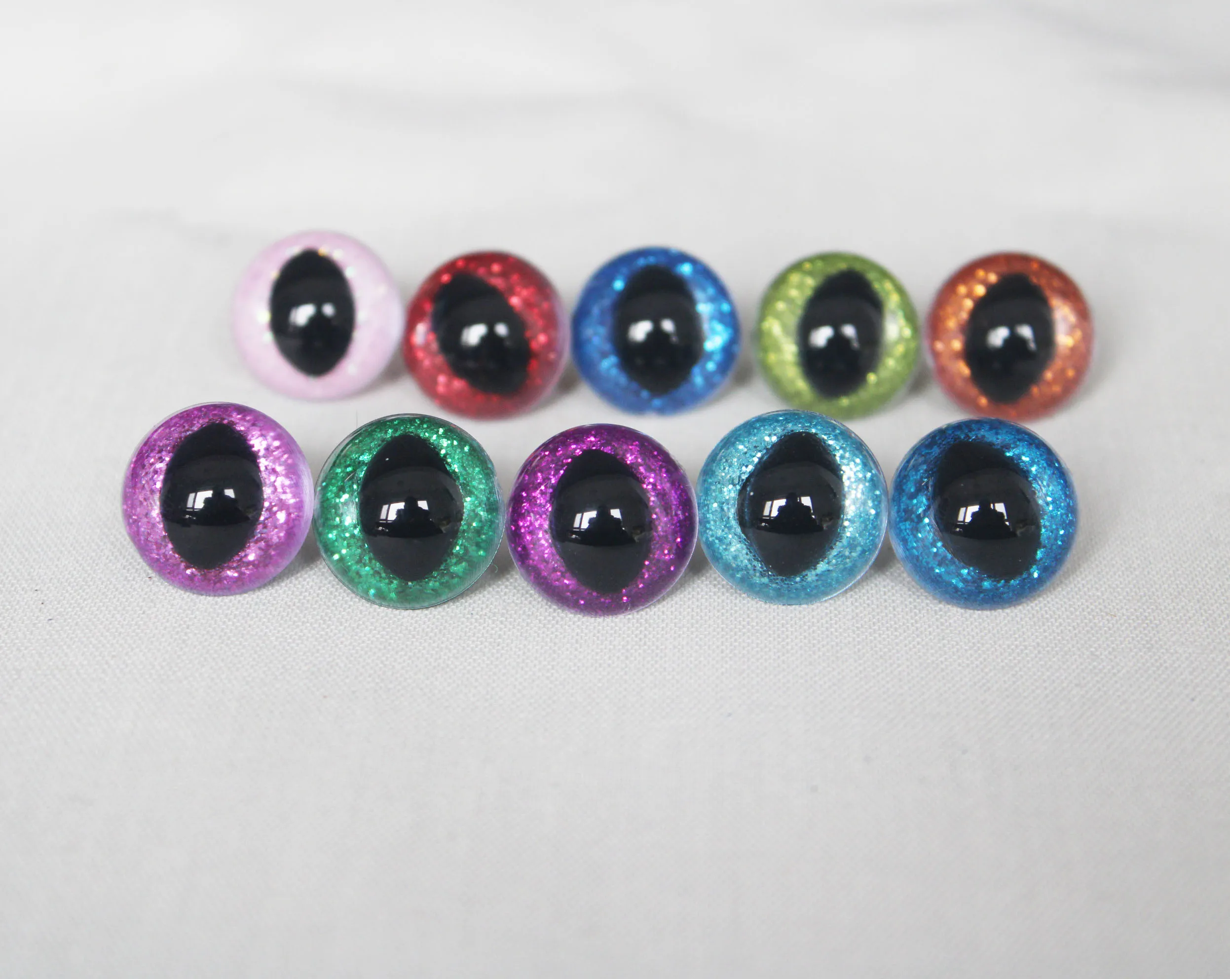 Plastic Glitter Clear Cat Eyes, Safety Toy, Opção de Cor, 10mm, 12mm, 13mm, 14mm, 15mm, 16mm, 18mm, 24mm, 30mm, + Lavadora manual