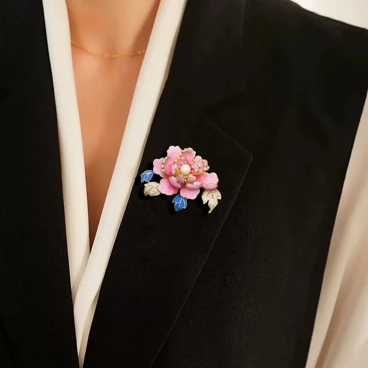 

Classic-Style Pearl Peony Flower Fan Brooch Women's Fashionable Trendy Accessories Traditional Chinese Floral Brooch