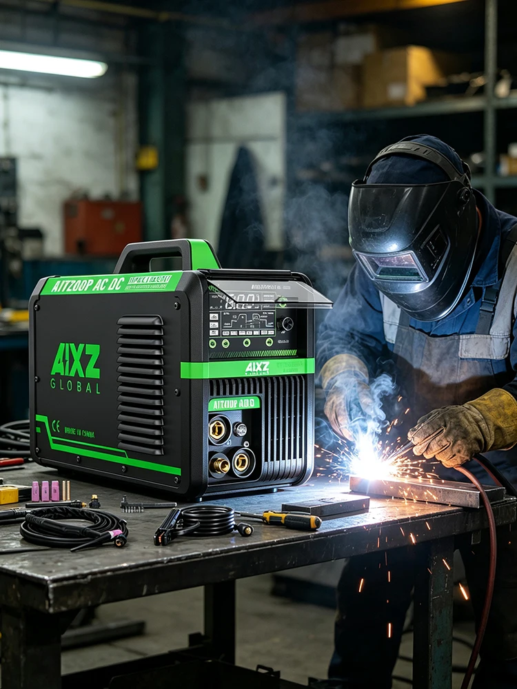 AIXZ AIT200P AC/DC TIG-Schweißgerät, Aluminium-Schweißmaschine, 220 V, 200 Ampere, 5-in-1-Schweißgerät für Stick/Lichtbogen/MMA, HF-TIG-Schweißgerät für Edelstahl, Aluminium, Kupfer,
