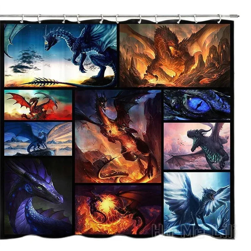 Dragon Fantasy By Ho Me Lili Shower Curtain Fire And Ice Magic Animals For Bathroom Decor Set With Hooks