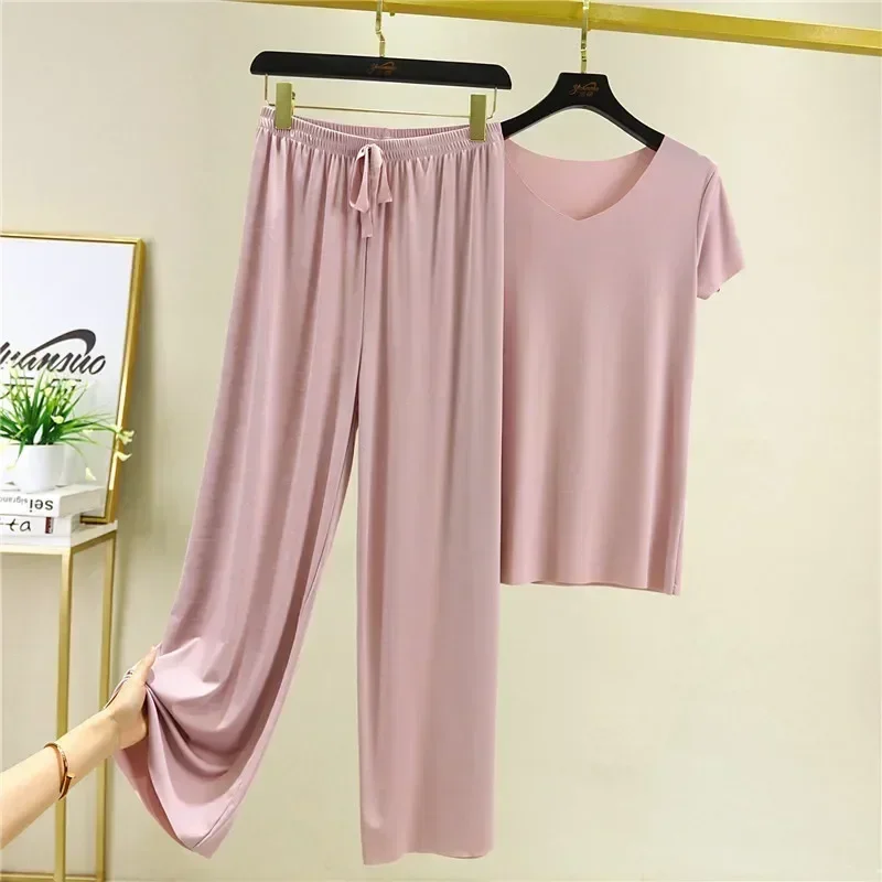 Female Home Clothes 2 Pieces Set Lady Home Suit Summer Women Lounge Wear Autumn Loose Homewear Suit for Women Pajamas Pants Set