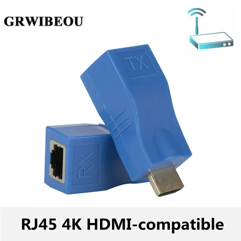 GRWIBEOU 1 Pair RJ45 4K HDMI-compatible Extender Extension Up to 30m Over CAT5e Cat6 Network Ethernet LAN for HDTV HDPC DVD PS3