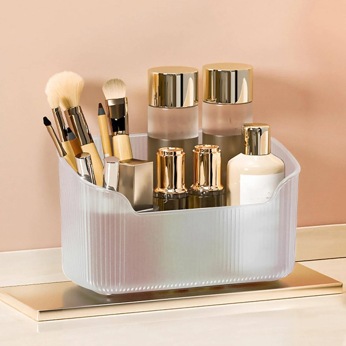 Caja de almacenamiento de escritorio para dormitorio y baño, 1 unidad, utilizada para cosméticos, pintalabios, perfumes, productos para el cuidado de la piel, caja de bandeja de cosméticos