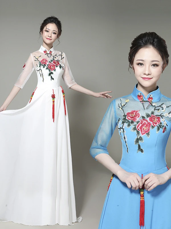 

Ele Long Red Dr for Women Host New Year's Concert Performance Costume Chorus Performance Fem Host Gown